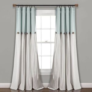 Lush Decor - 84"x40" Farmhouse Linen Button Light Filtering Win Blue/White